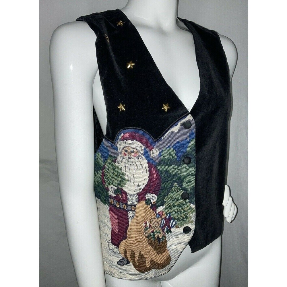 ON THE VERGE Christmas Santa Claus Face Women's Vest Tapestry Size S Vintage USA
